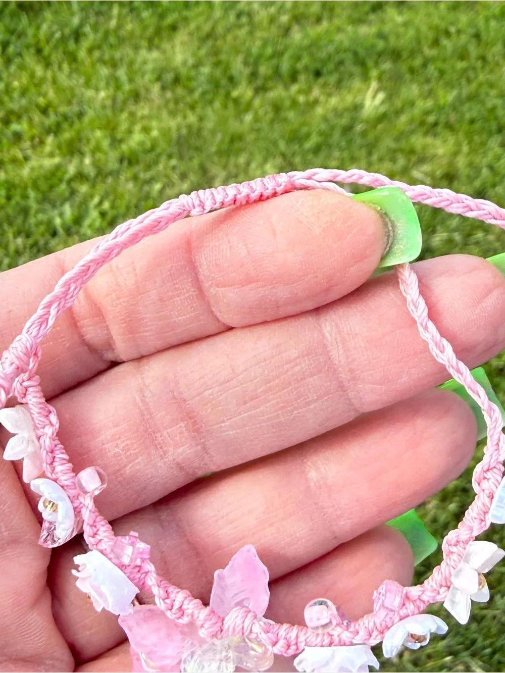 Handmade Pink Floral Beaded Bracelet